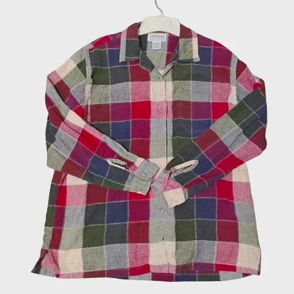 90's Carolina Colours Colorblock Gauze Button-Up Shirt XL 100%Cotton Windowpane - Picture 5 of 15